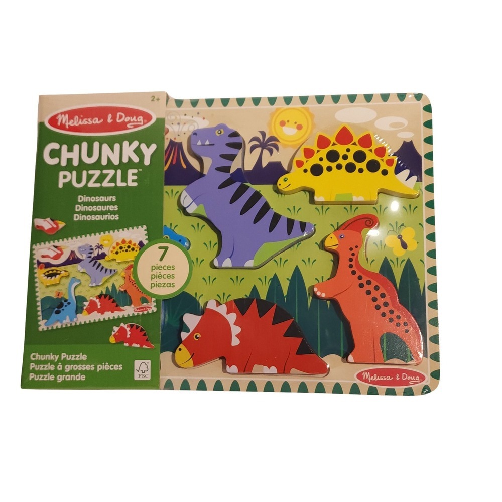 Melissa & Doug Wooden‎ Chunky Dinosaur Puzzle 7 Pc Toddler Kids Educational Toy